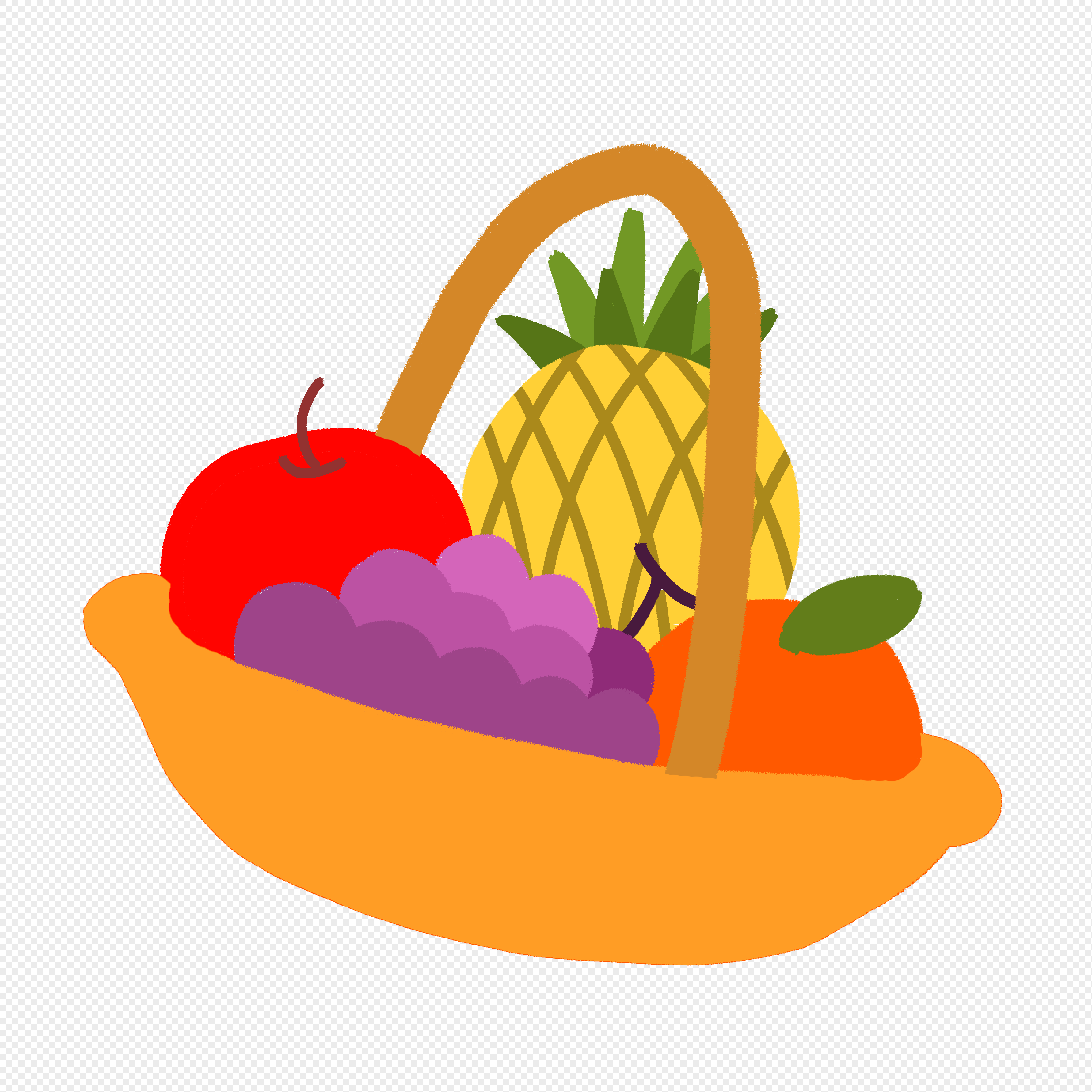 Нарисованная корзина с тропическими фруктами