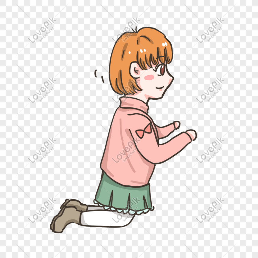 Hand Painted Girl Looking At The Element PNG Image And Clipart Image ...