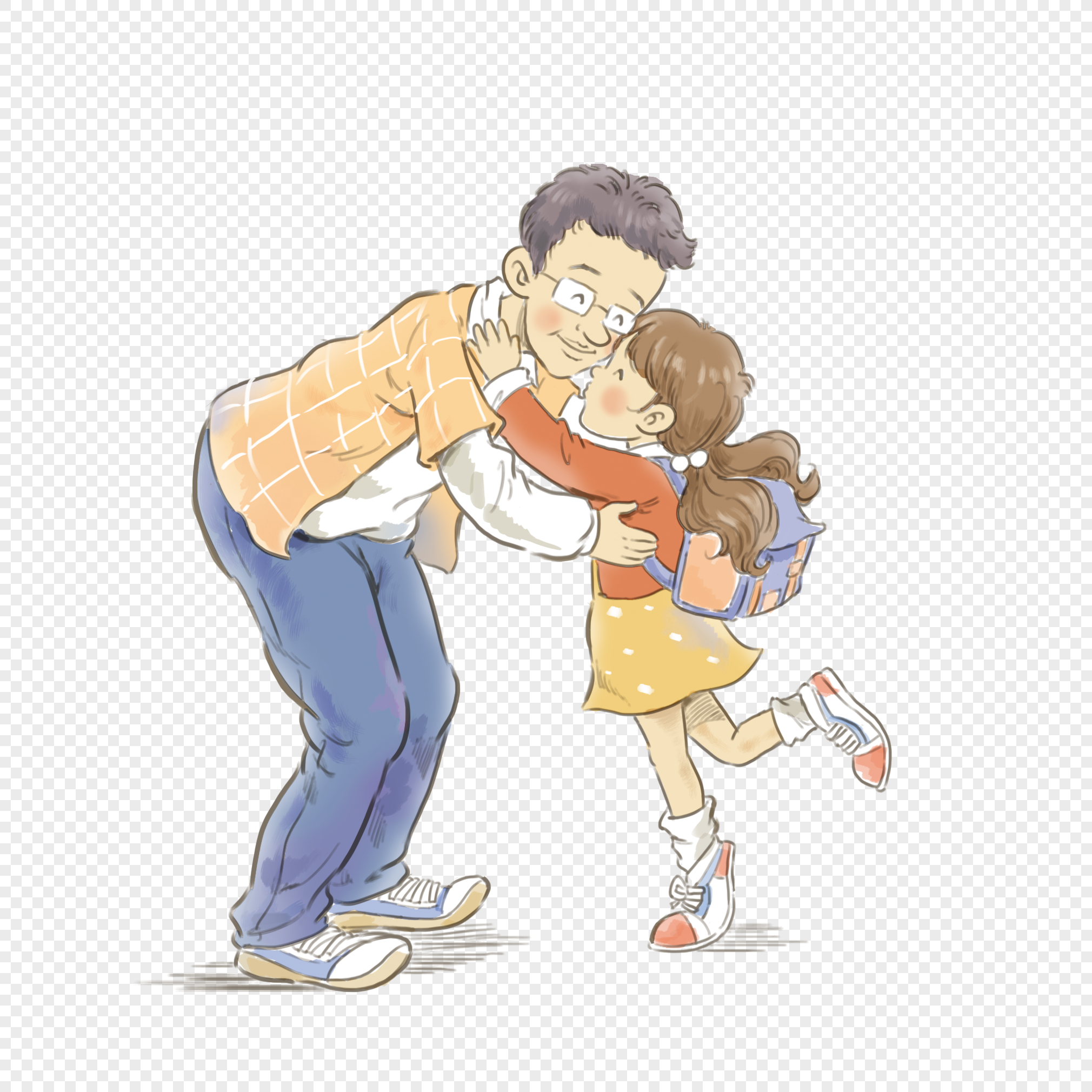 Father and daughter hug hand drawing png image_picture free download
