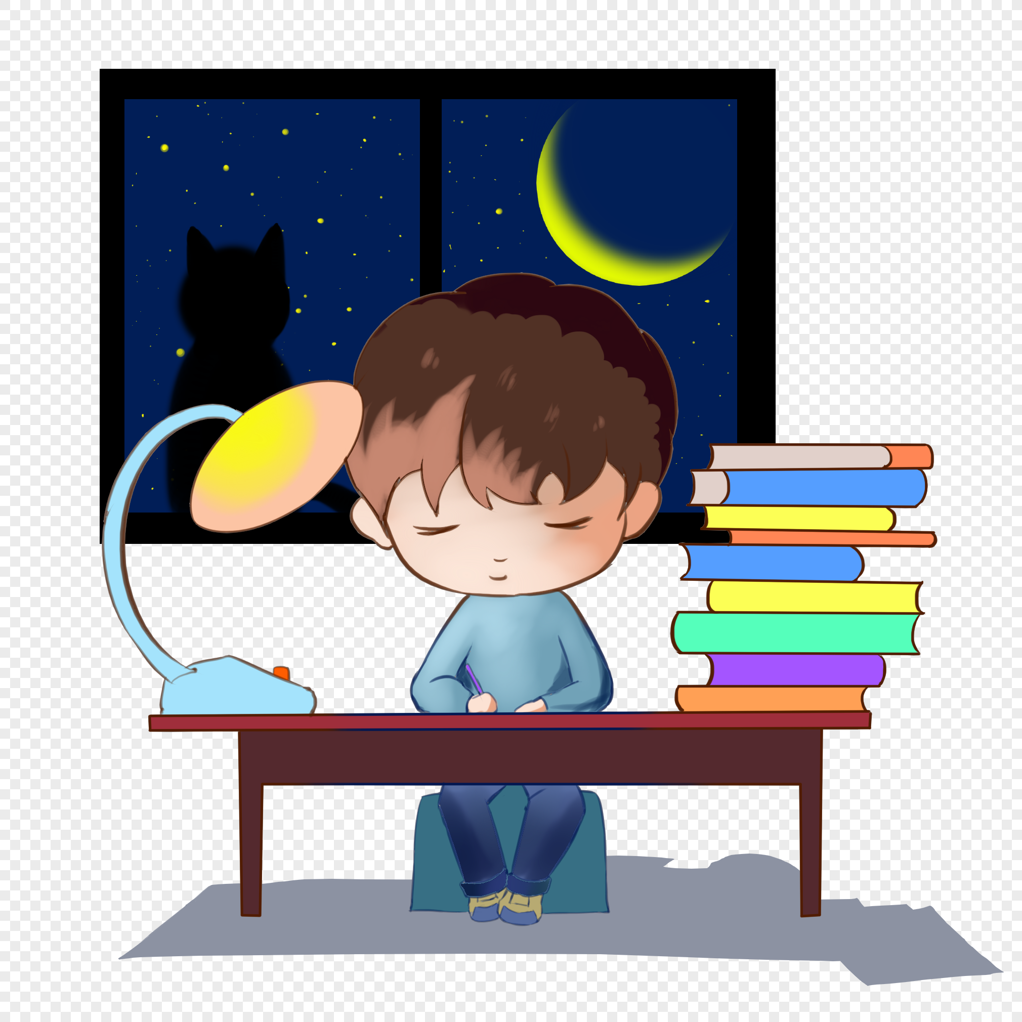 Child who writes homework at night, and homework, child, writing png transparent background