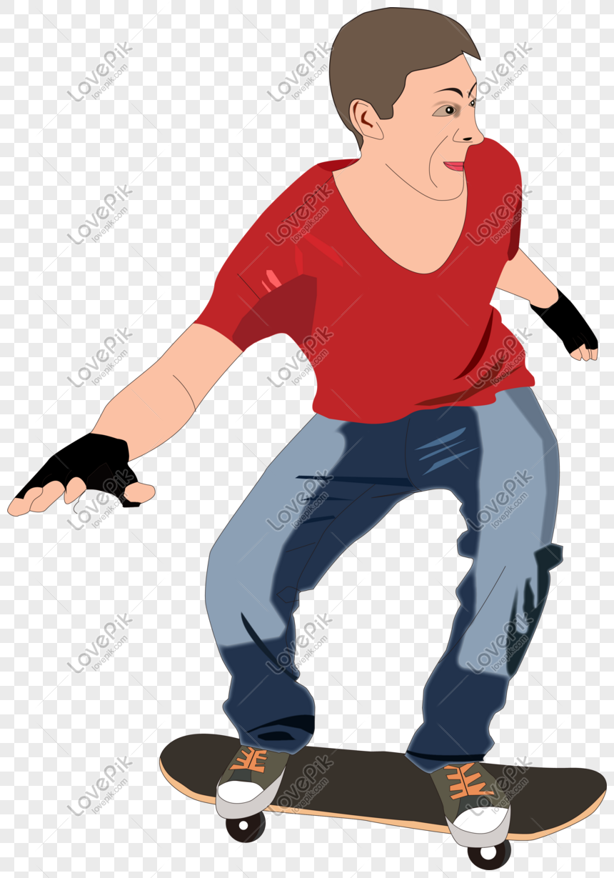 Cartoon Hand Drawn Character Sport Skateboarder Free PNG And Clipart Image  For Free Download - Lovepik | 401329229