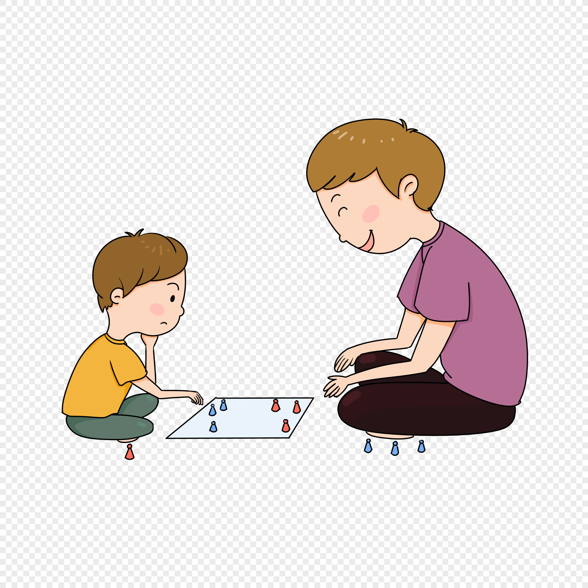 Мальчик играет с папой в шахматы