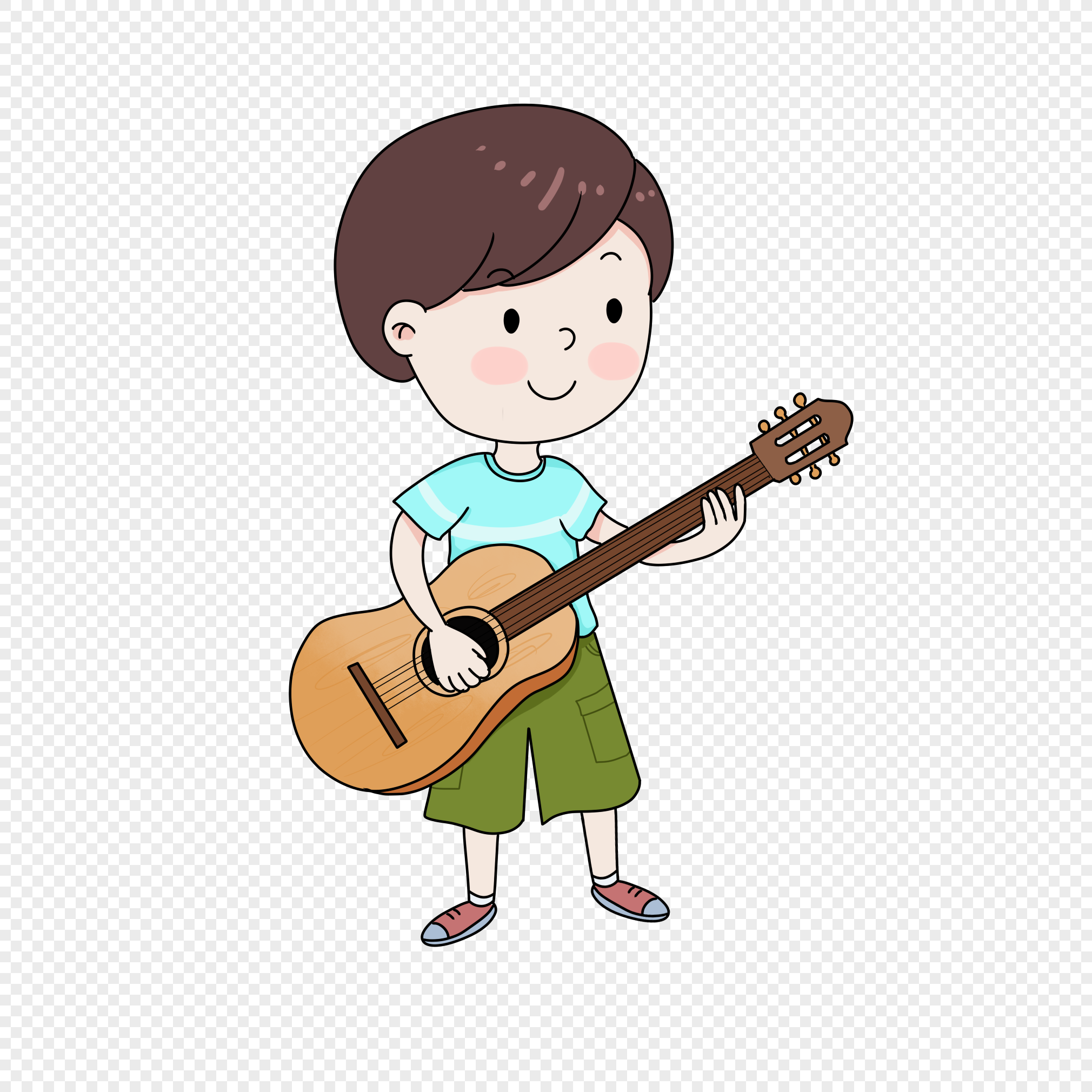  kartun  anak  laki laki bermain  gitar PNG grafik gambar  