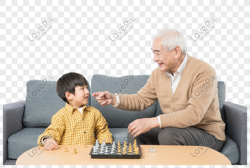 孫と2人はコーヒーテーブルの上でチェスをするイメージ グラフィックス Id Prf画像フォーマットpng Jp Lovepik Com