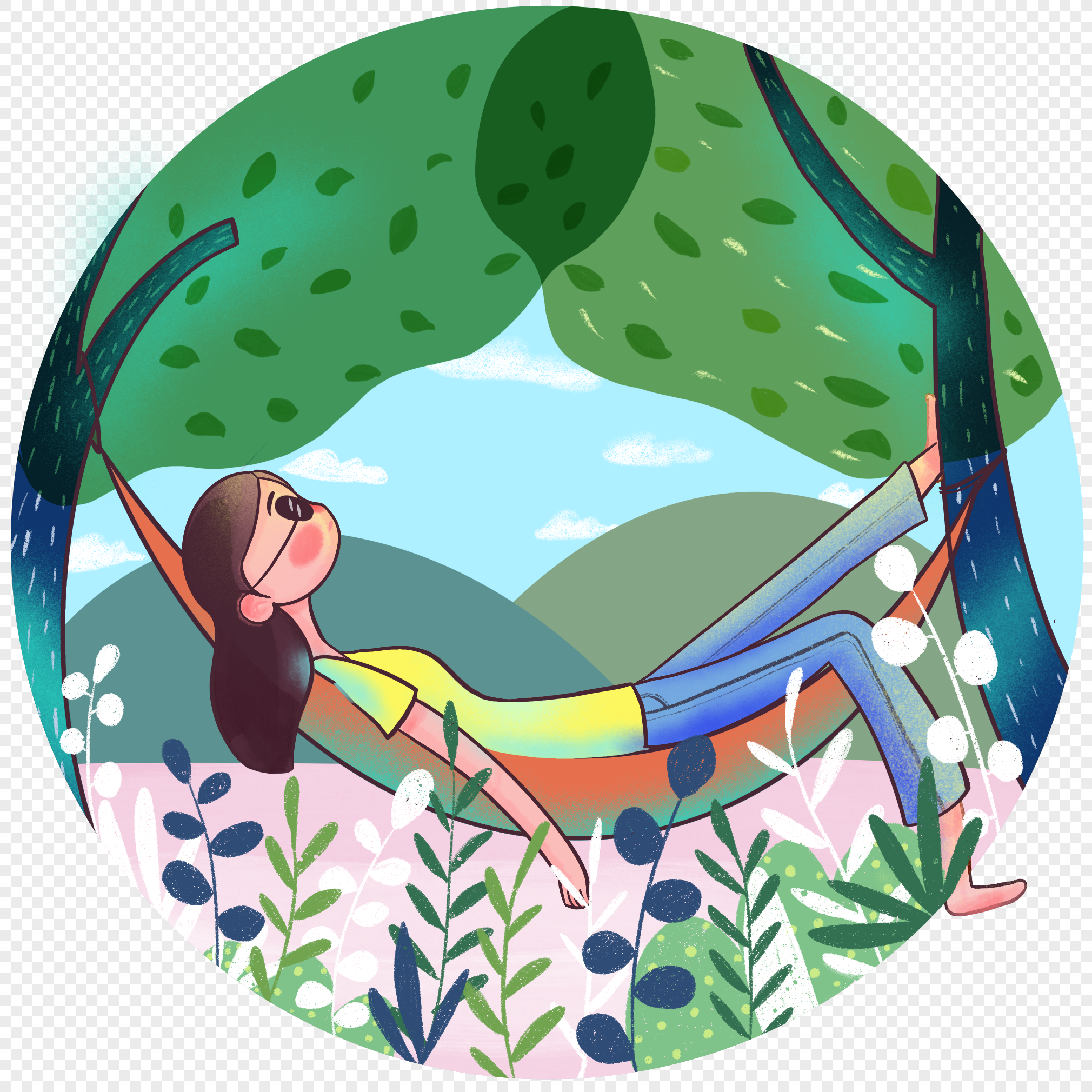 Девушка спит в гамаке