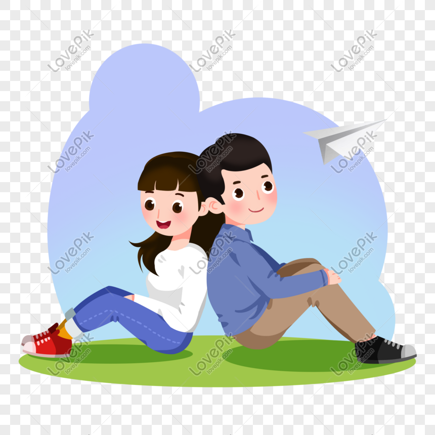 Cartoon Hand Drawn Happy Couple Sitting Back To Back And Playing PNG Image  And Clipart Image For Free Download - Lovepik | 401356078