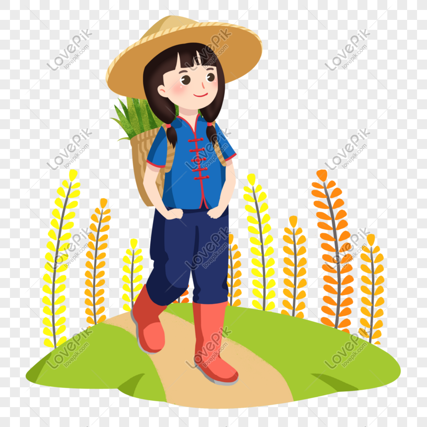 Cartoon Hand Drawn Girl Walking On A Country Road With A Straw B Free PNG  And Clipart Image For Free Download - Lovepik | 401357029