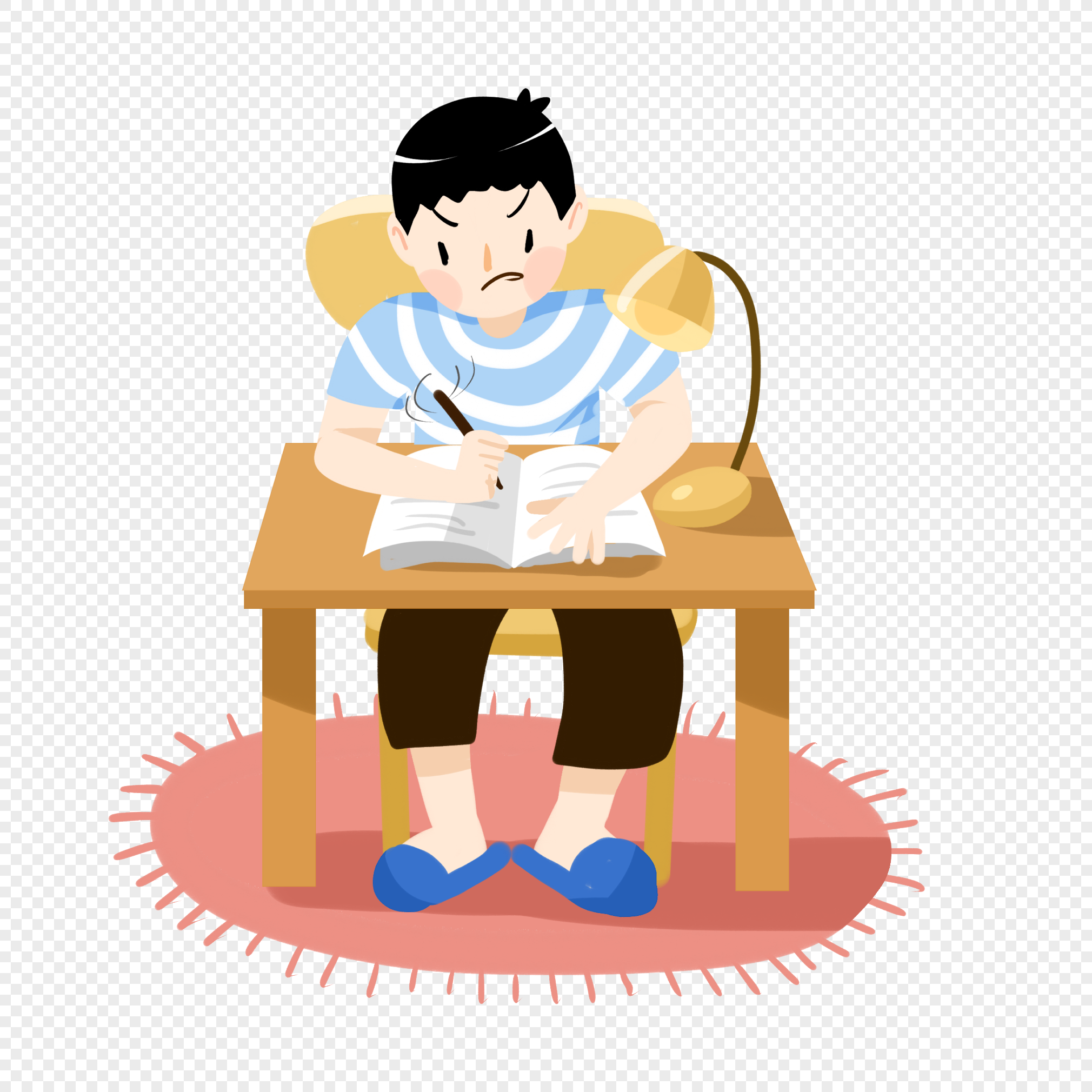 Cartoon Hand Painted Boy Under The Lamp PNG Transparent Background And ...