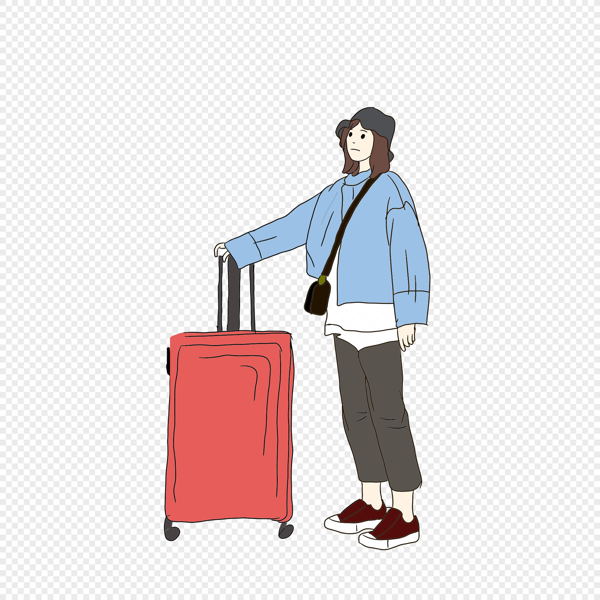 Подросток сидит на чемодане