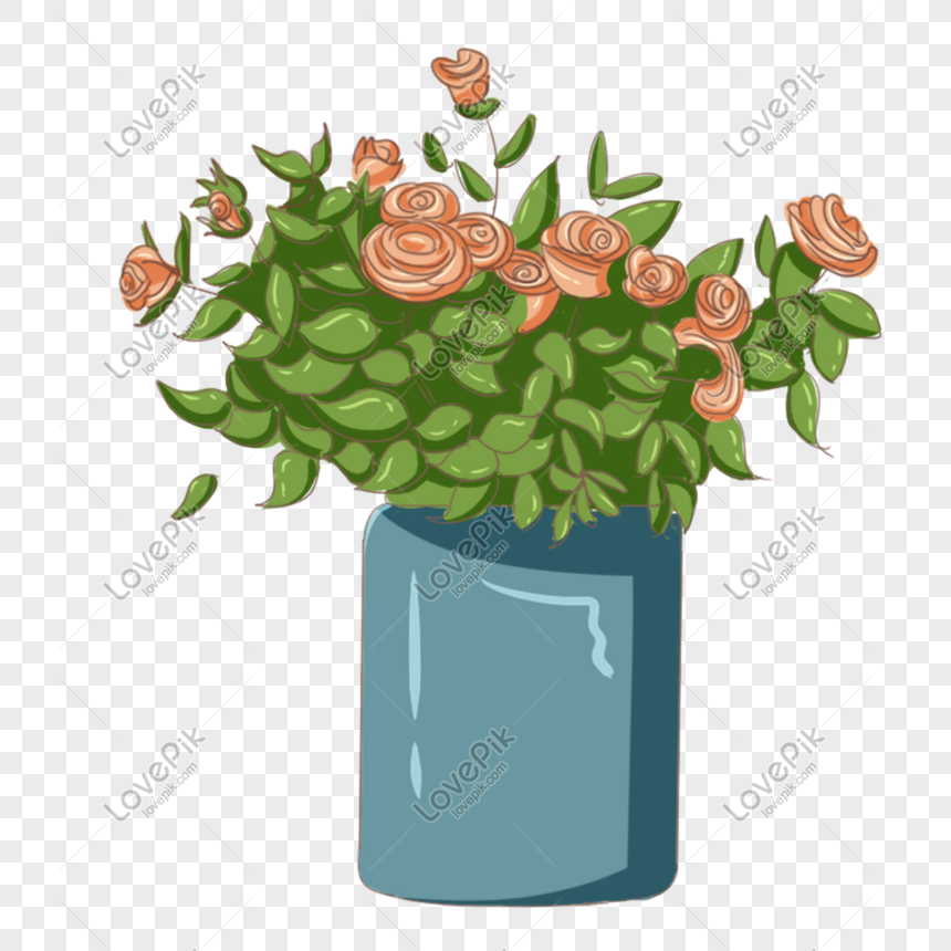 薔薇花與花瓶裝飾手繪psd圖案素材免費下載 尺寸1000 1000px 圖形id Lovepik