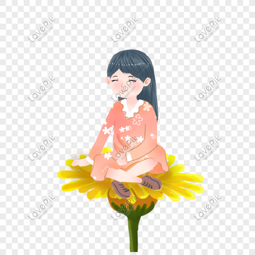 Girl Sitting On The Flower PNG Free Download And Clipart Image For Free ...