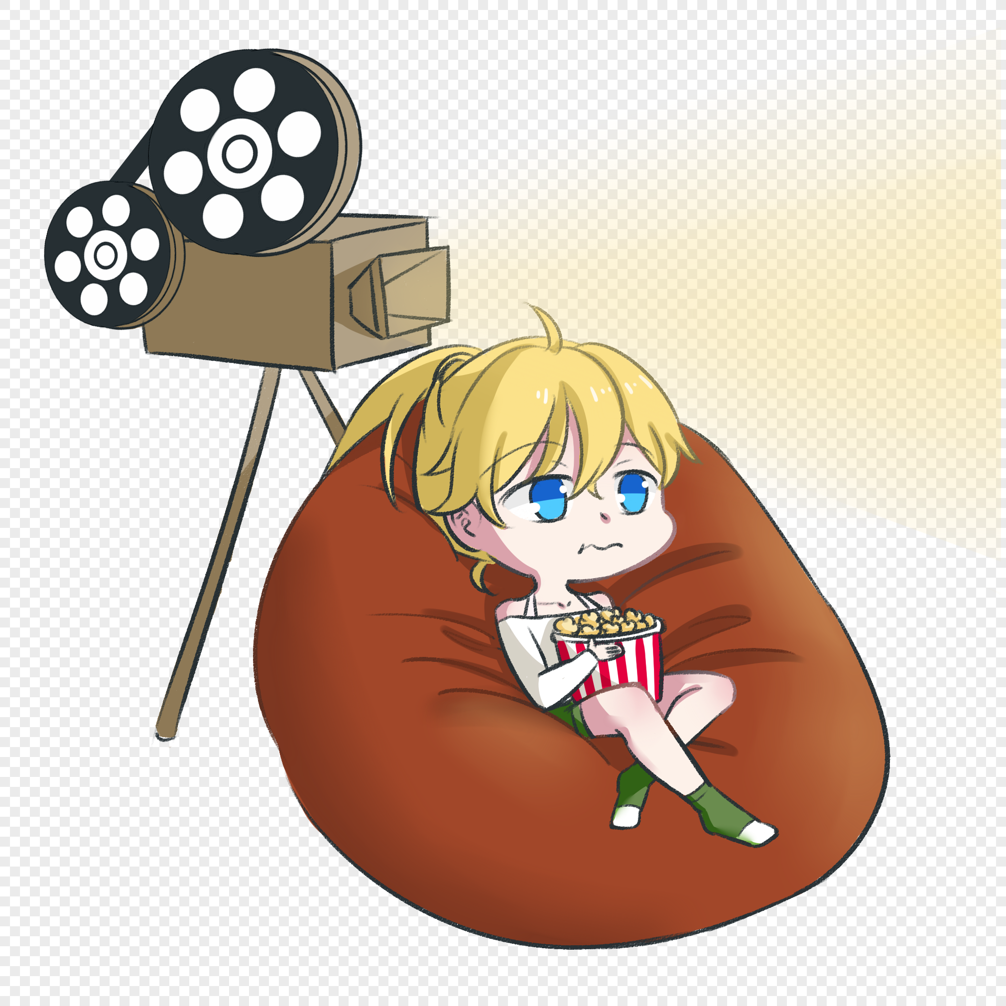 Hand-painted film festival, watching movie girl, movie day, film, sofa png transparent image