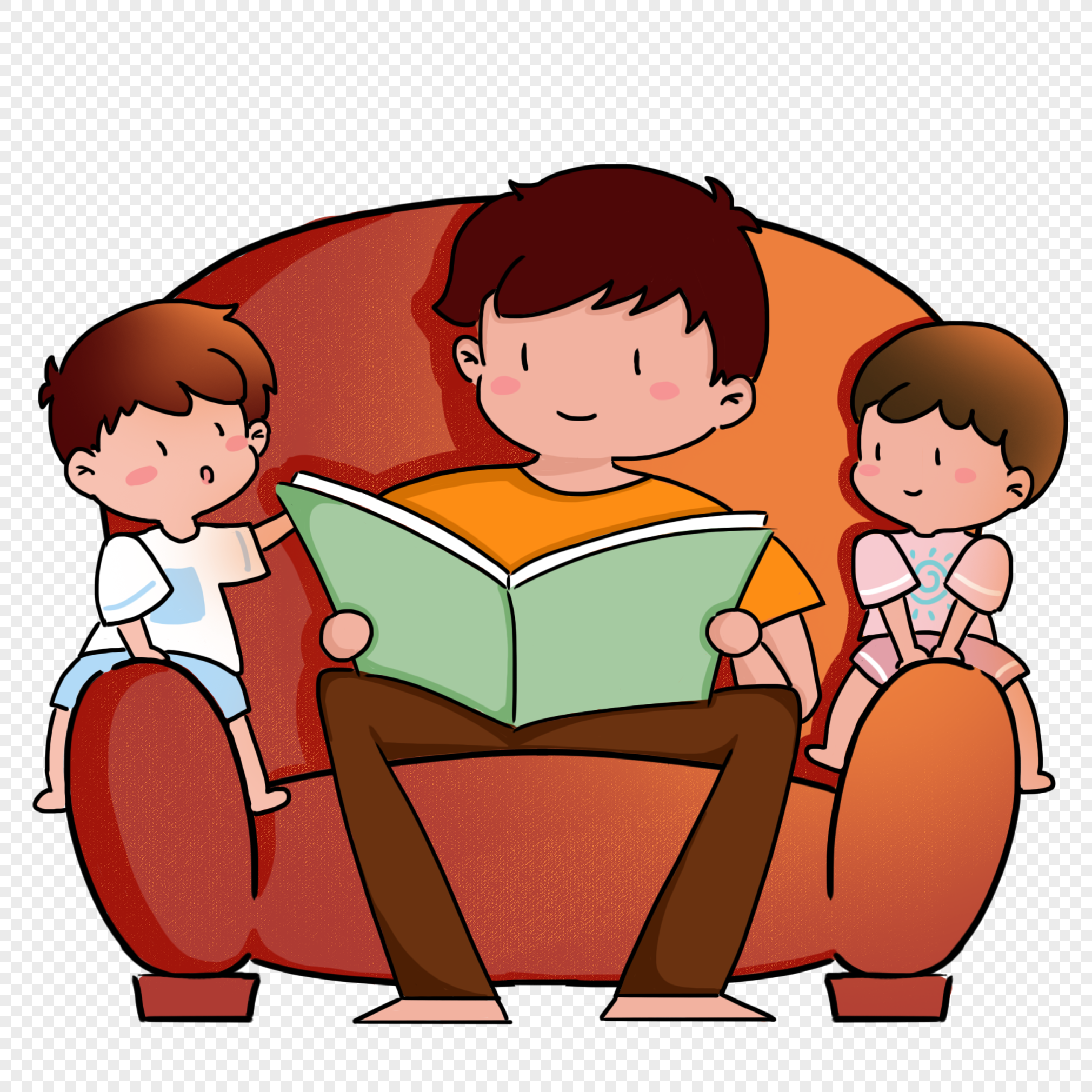 Папа читает книгу детям
