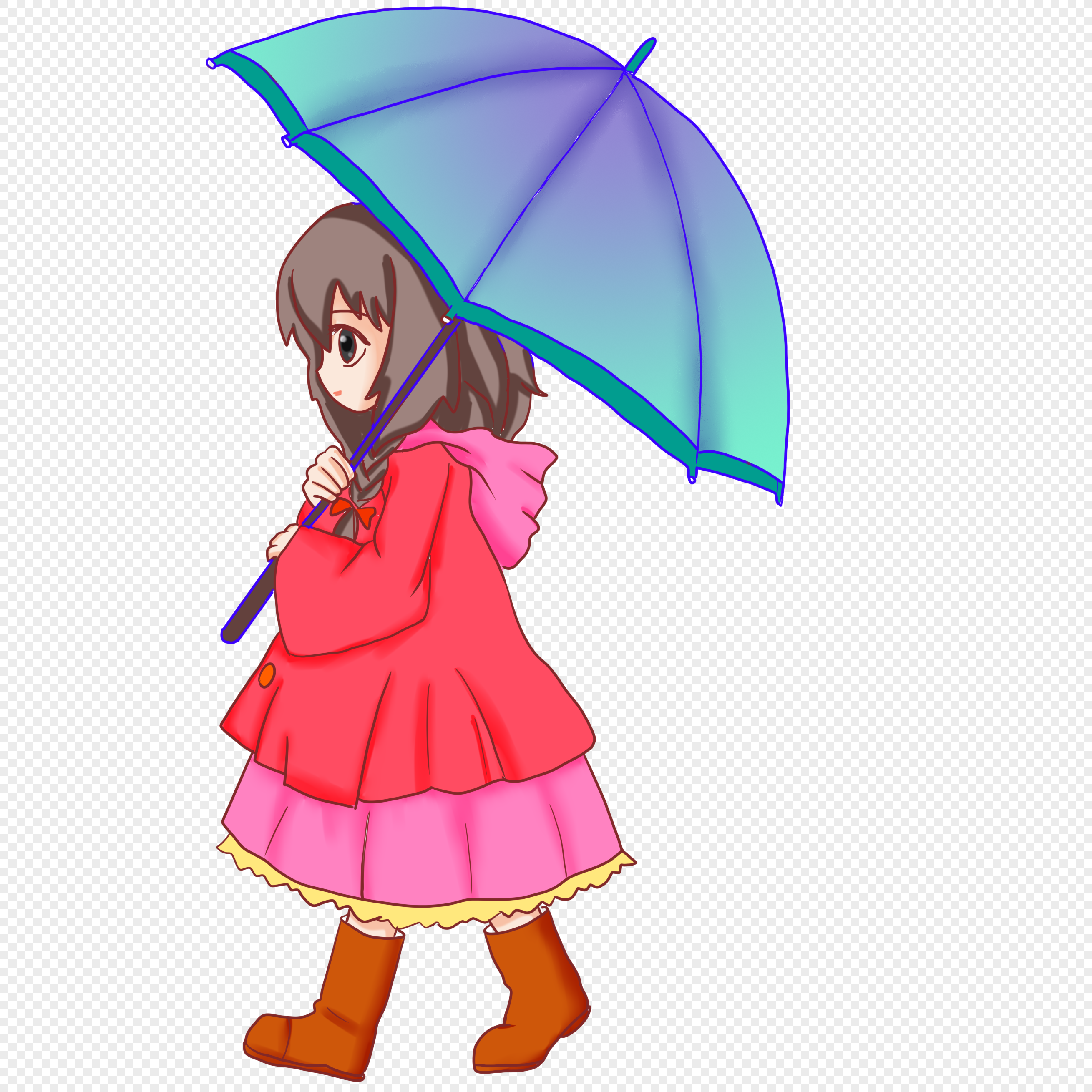 Девочка с зонтиком на прозрачном фоне