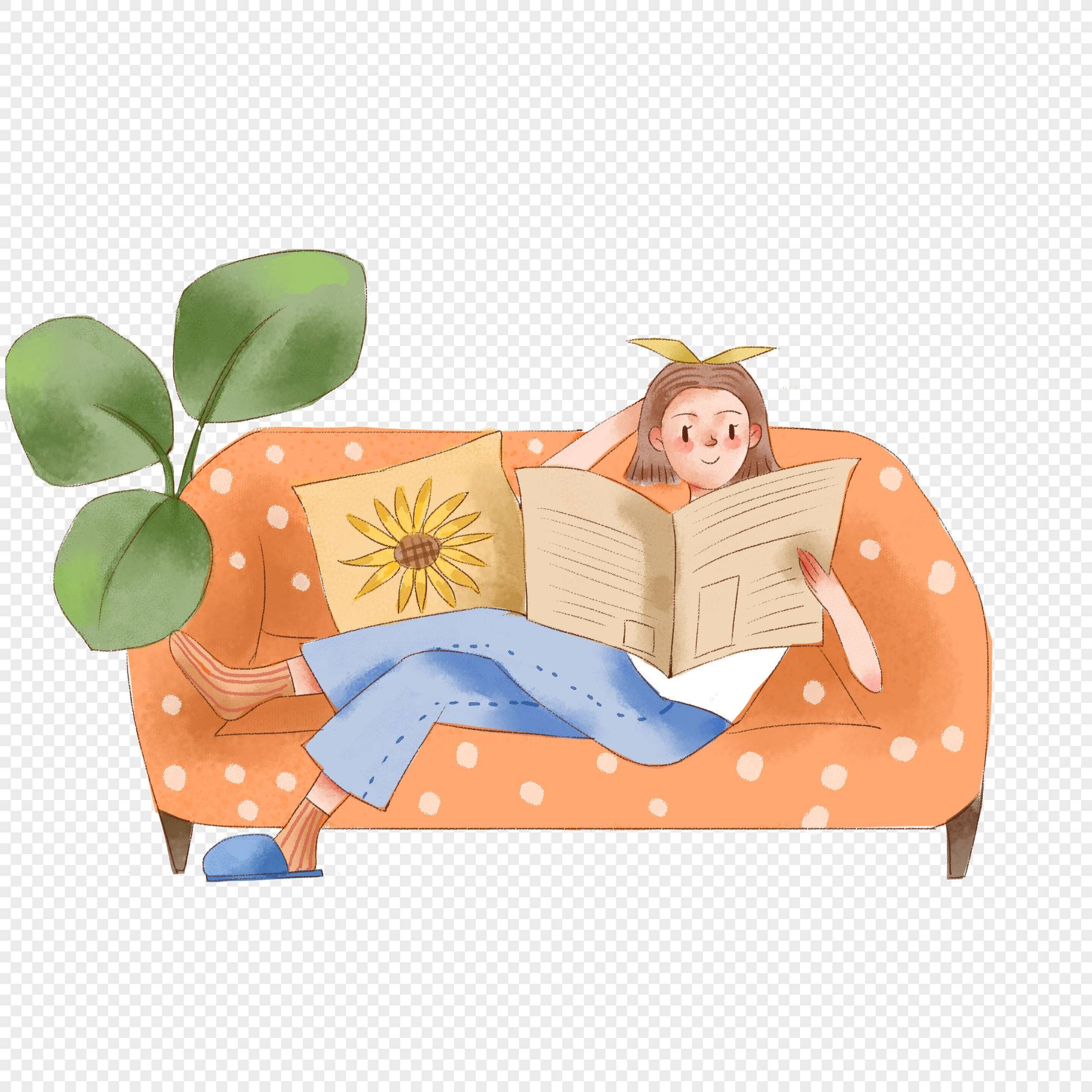 девочка лежит на диване рисунок