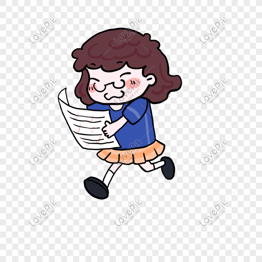 Cartoon Girl Reading Newspaper Png Image Psd File Free Download Lovepik