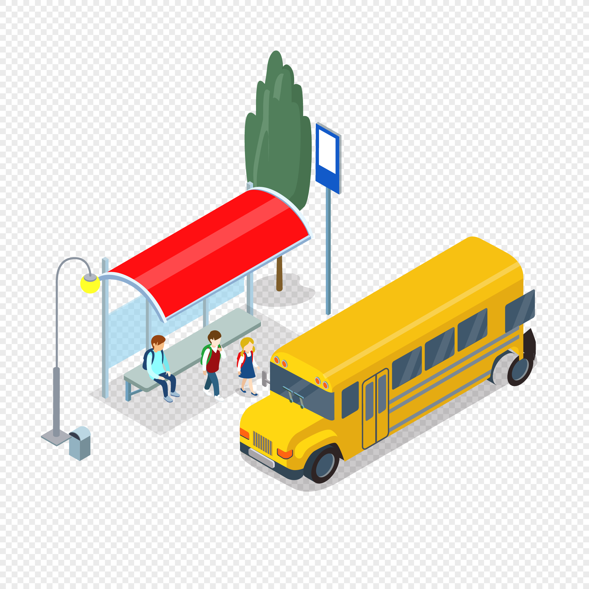 Автобусная остановка для детей на прозрачном фоне