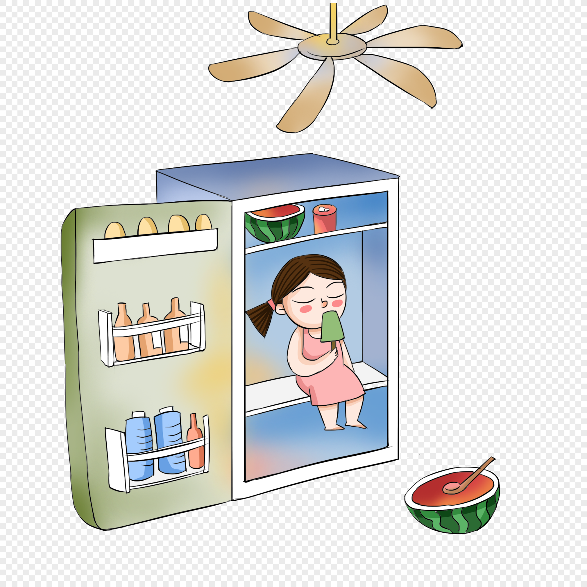 Девушка заглядывает в холодильник рисунок