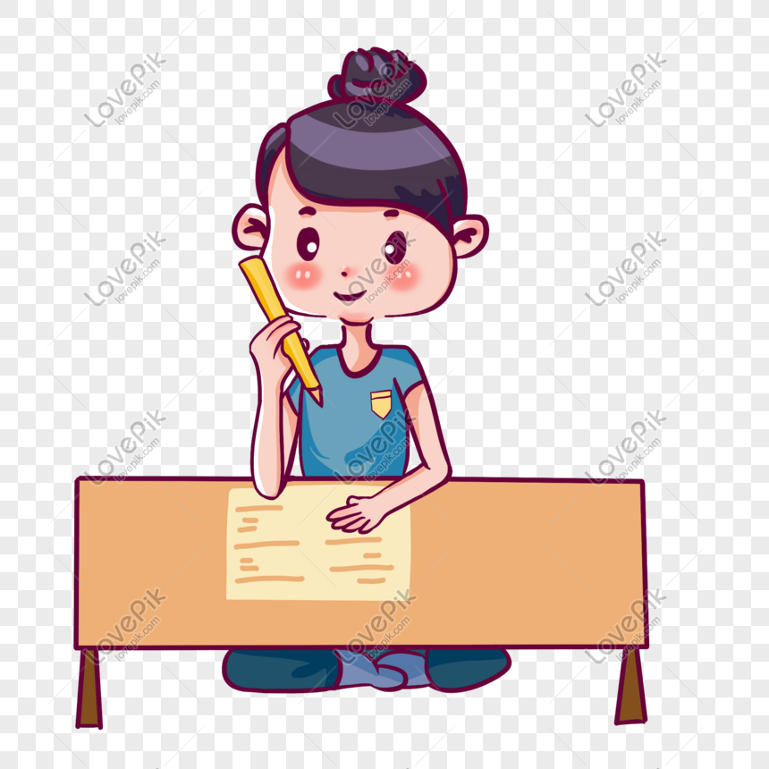 Girl Writing Homework Png Image Psd File Free Download Lovepik