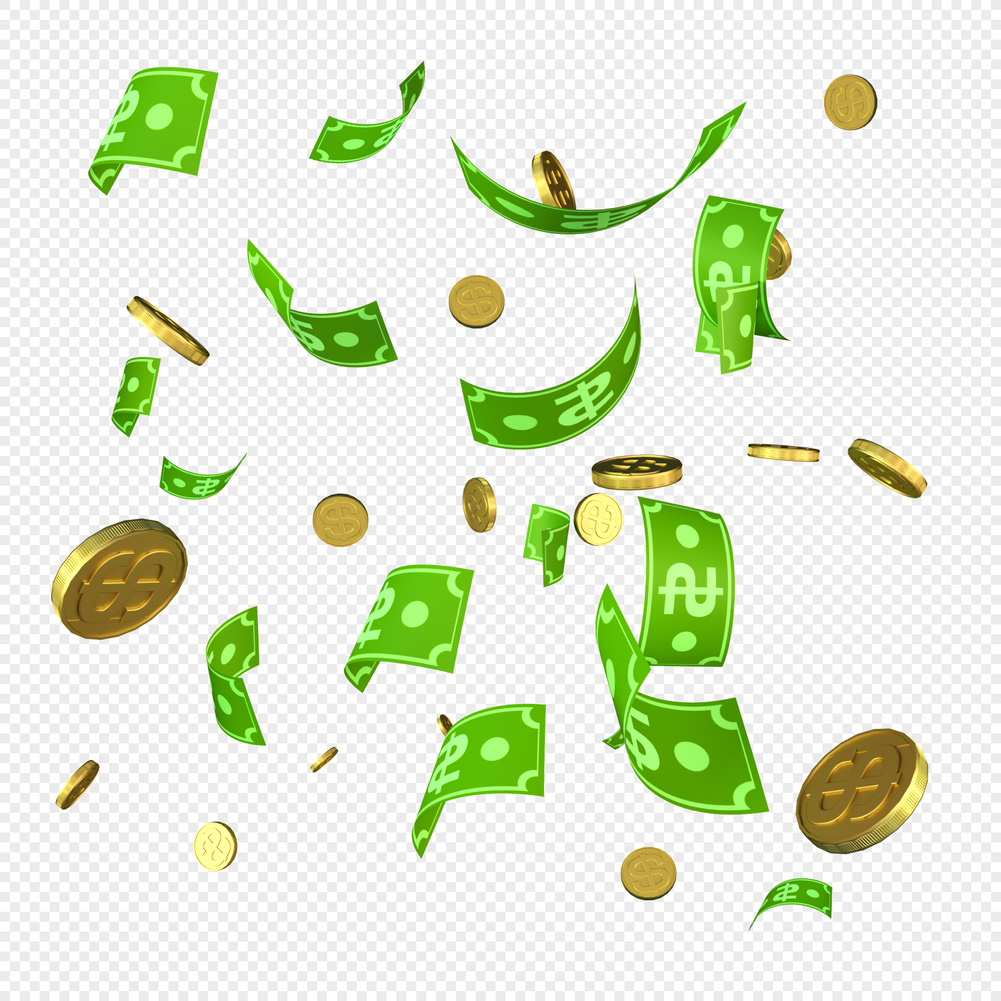 Floating Element Gold Coin Dollar Money Green Paper Money, Paper ...