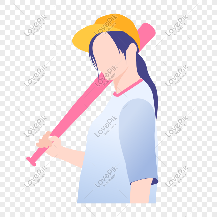 野球のアイコン無料ベクトルイラスト素材を弾いている女の子イメージ