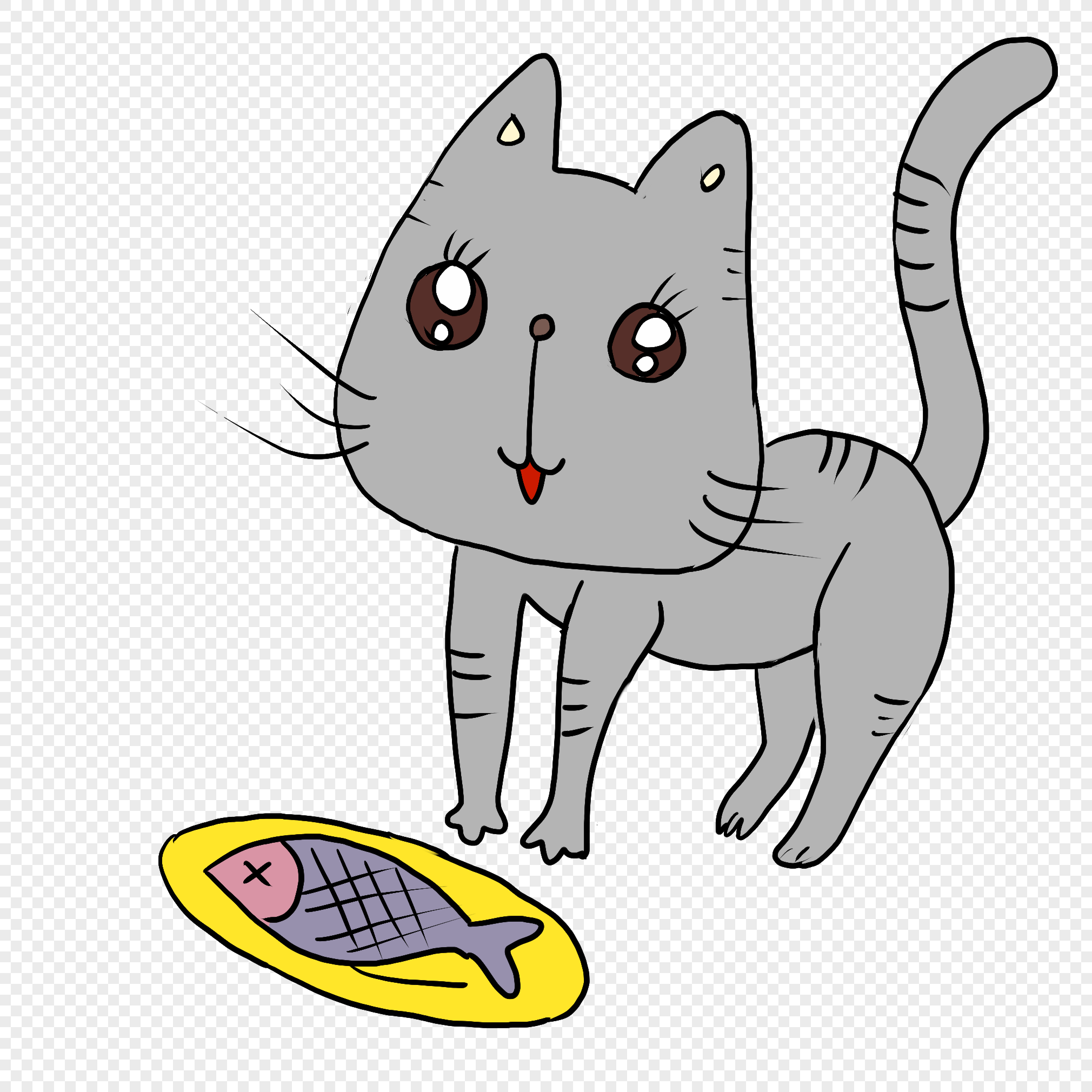 Кот ест рыбу рисунок