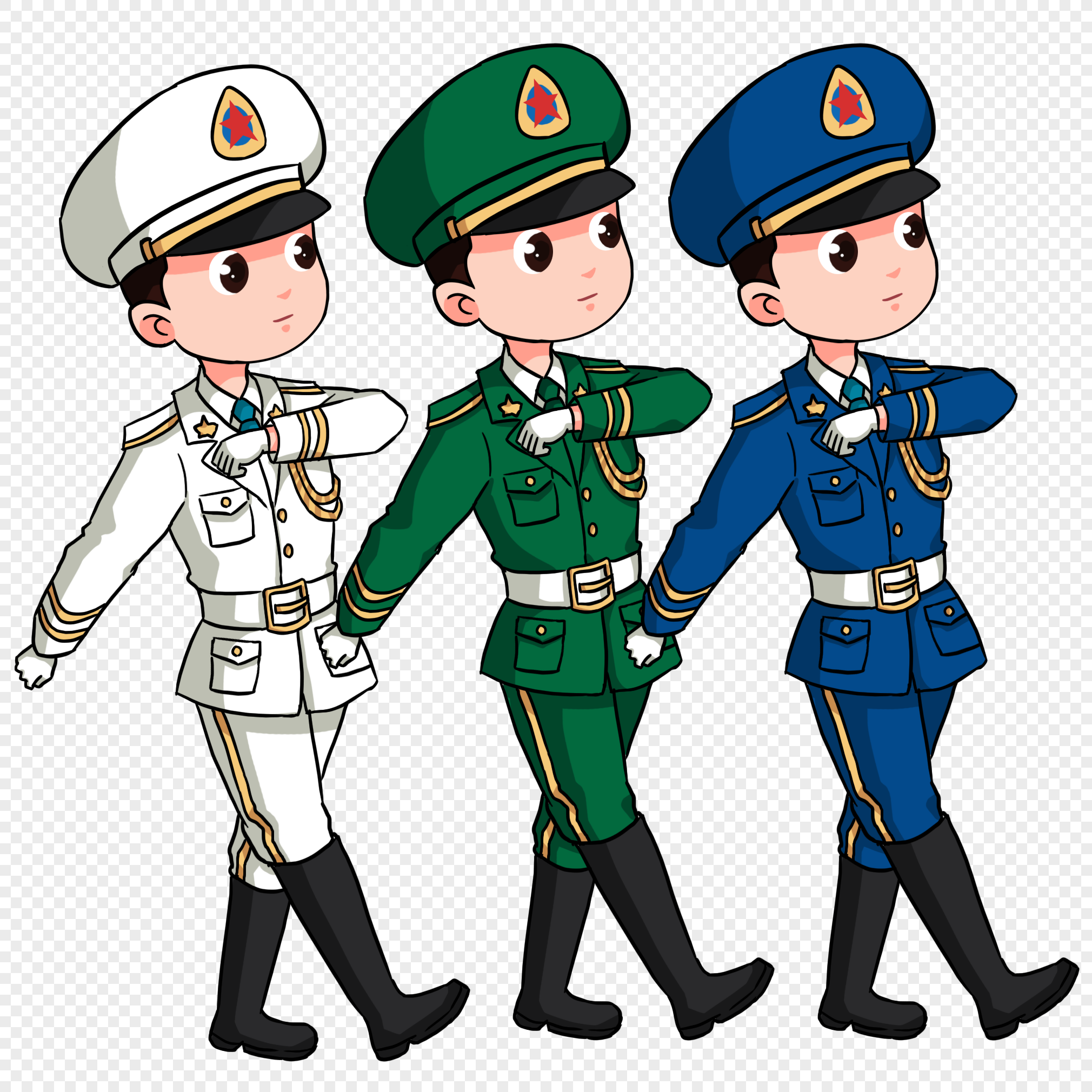 卡通手绘八一建军节红军向国旗致敬党插画图片-千库网