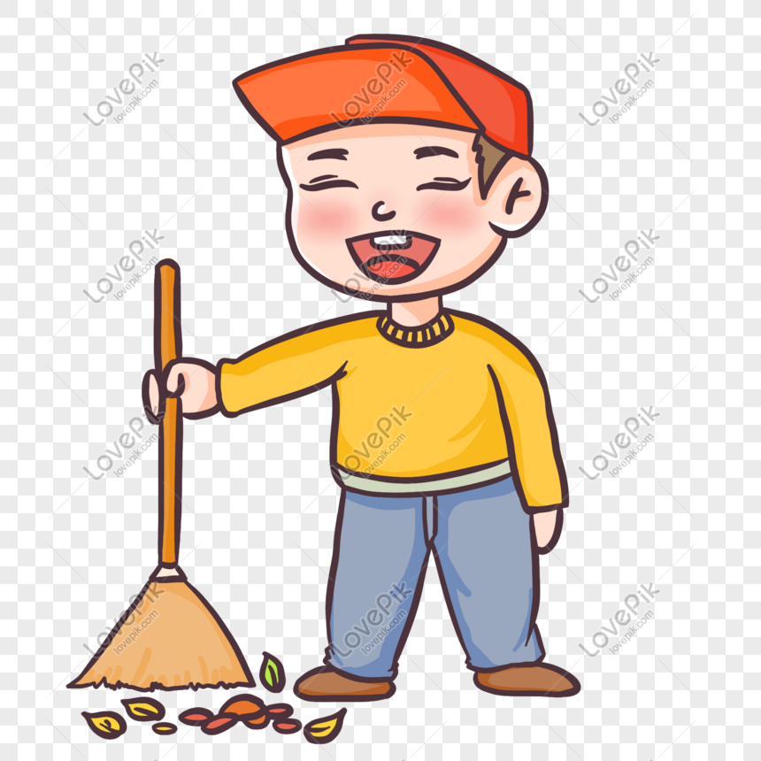 Boy Sweeping Autumn Leaves PNG Transparent And Clipart Image For Free ...