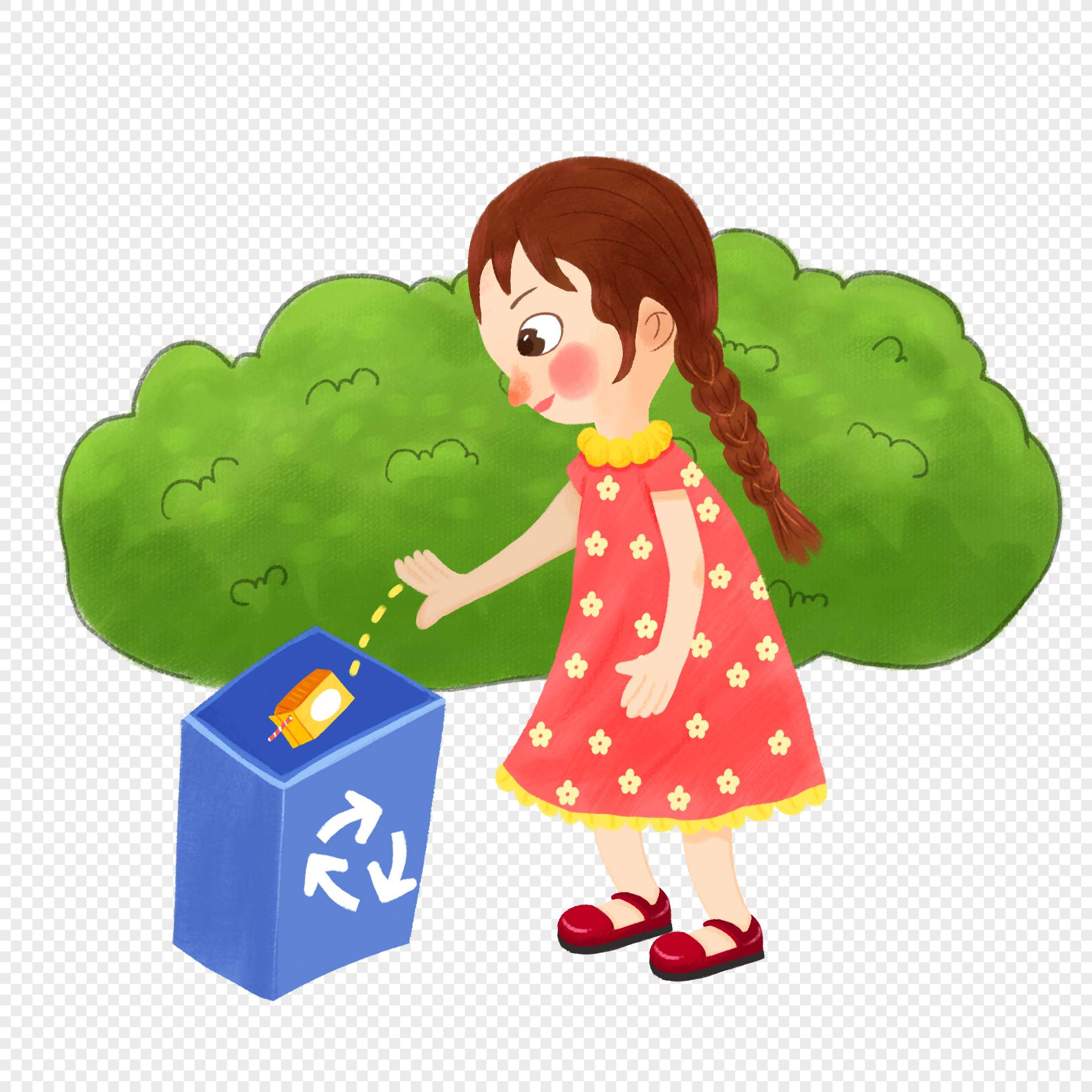 Девочка выбрасывает мусор