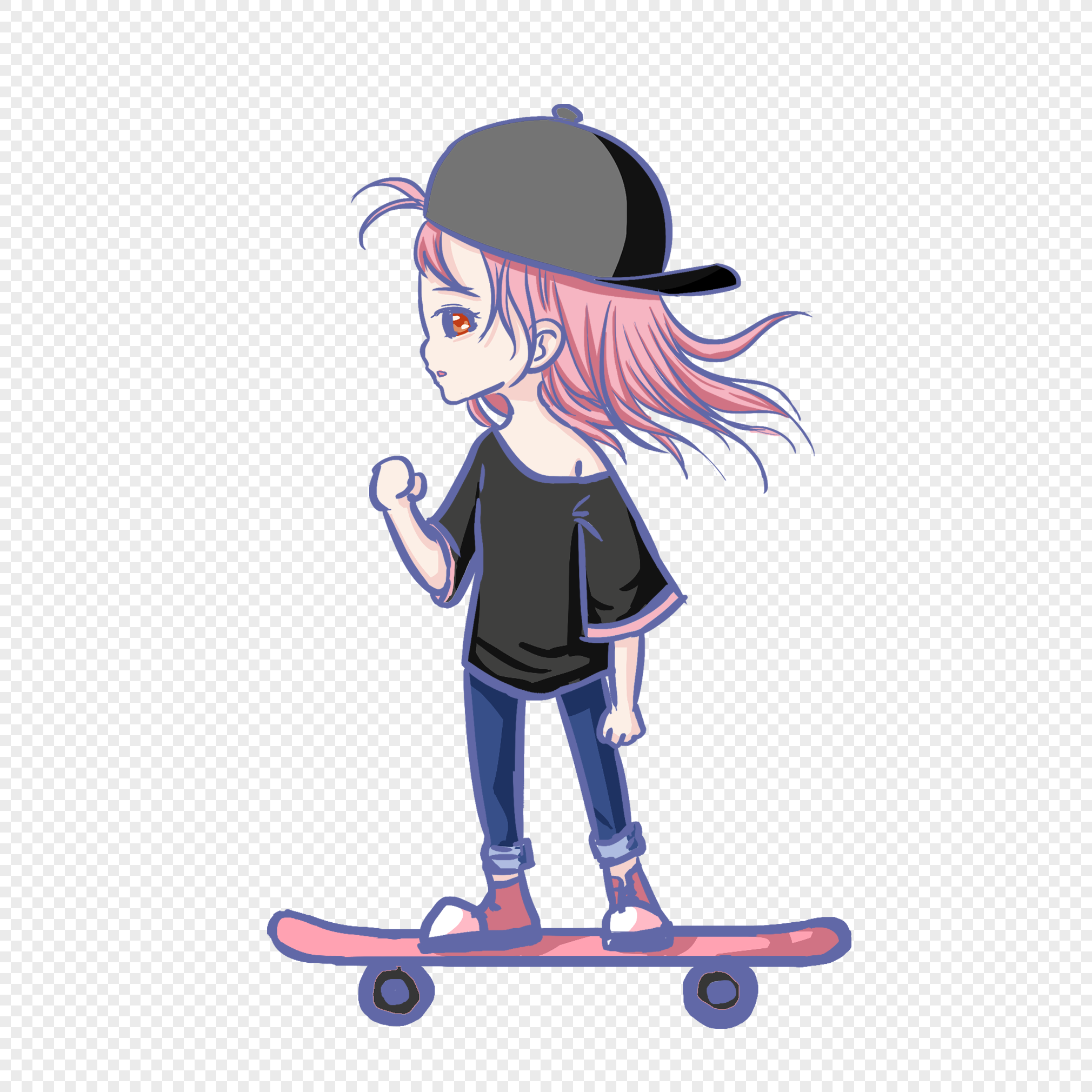 Девушка на скейте на прозрачном фоне
