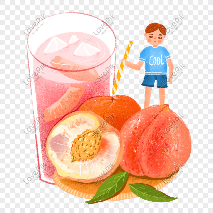 Peach Drink Fruit Tea Fruit Cartoon Character Illustration Cute ...