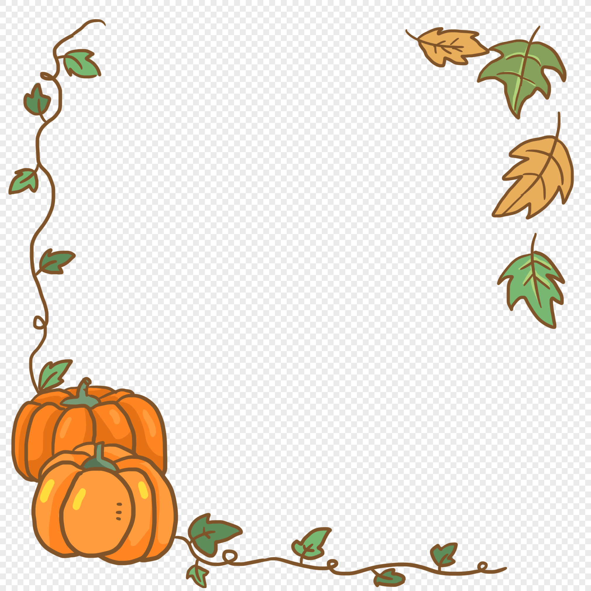 Hand Drawn Autumn Pumpkin Decorative Border PNG Transparent And Clipart ...