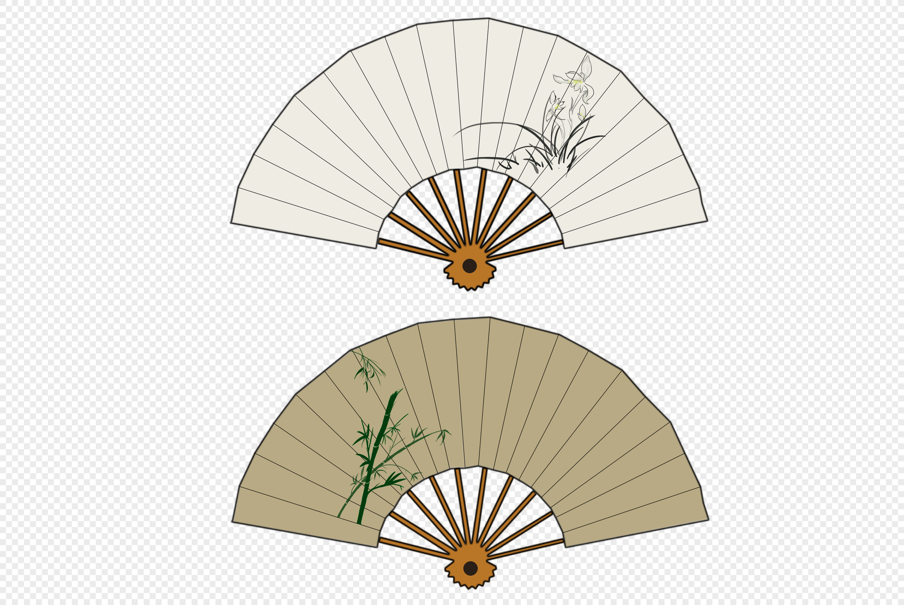Веер в китайском стиле с бамбуком рисунок