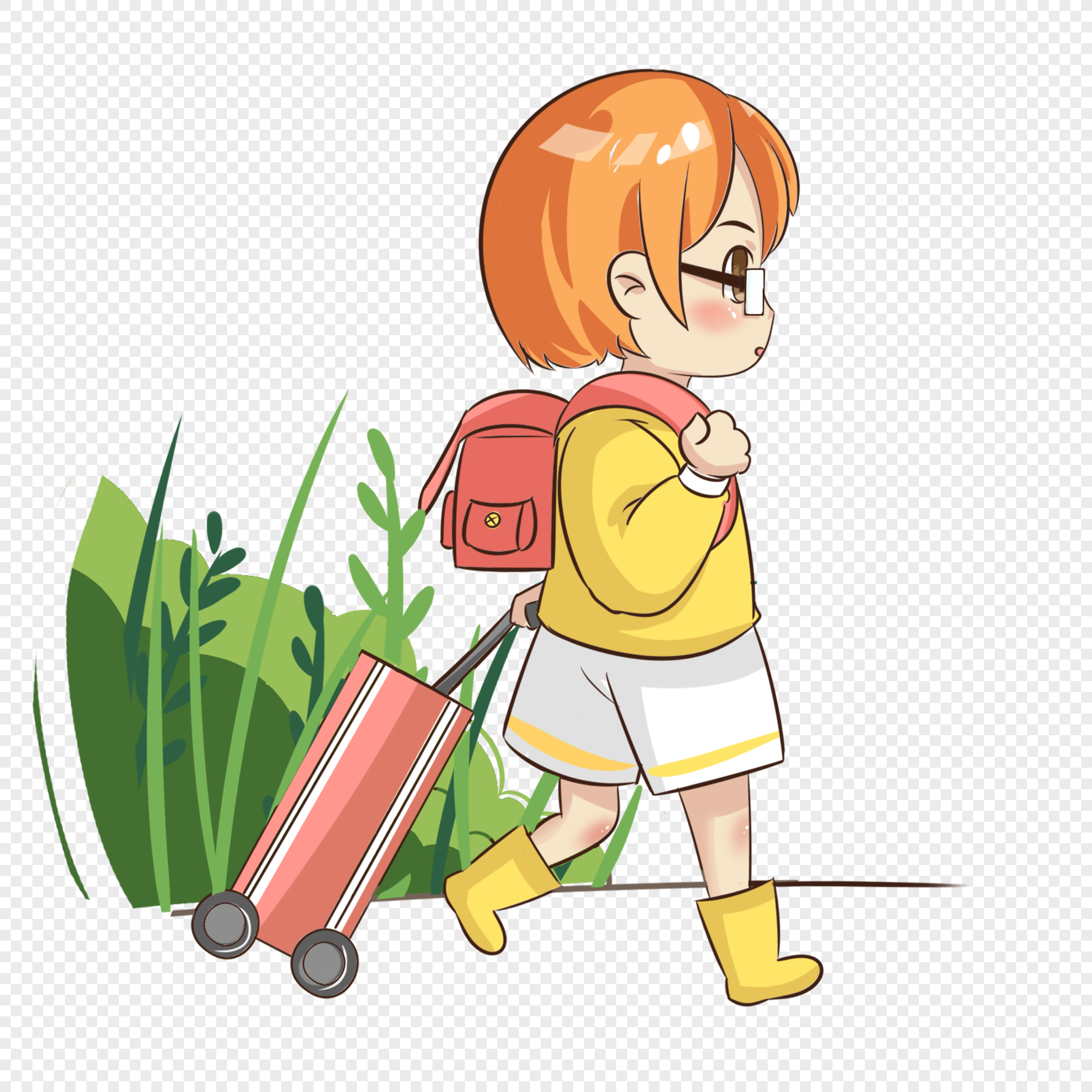 Hand Drawn To Travel Girl With Luggage PNG Hd Transparent Image And ...