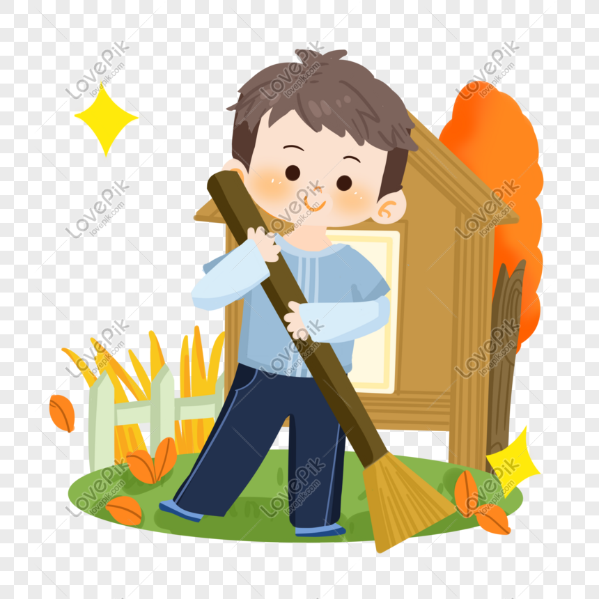 Autumn Cartoon Boy Sweeping Fallen Leaves Free PNG And Clipart Image For  Free Download - Lovepik | 401571209
