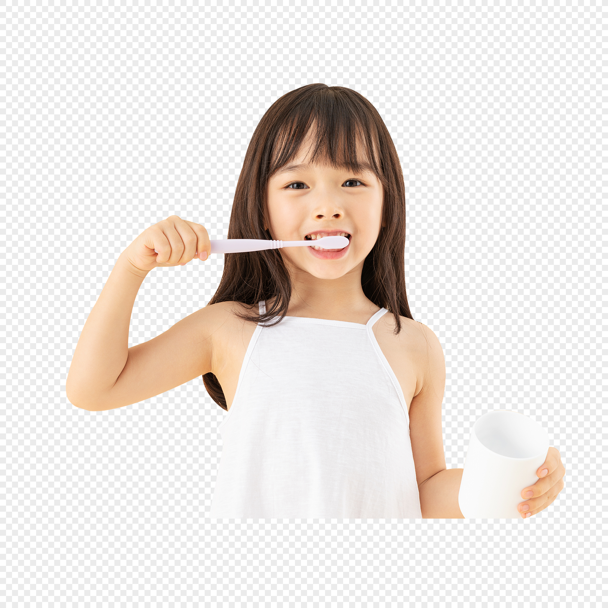 站着刷牙的卡通可愛女孩PSD圖案素材免費下載，圖片尺寸2000 × 2000px - Lovepik