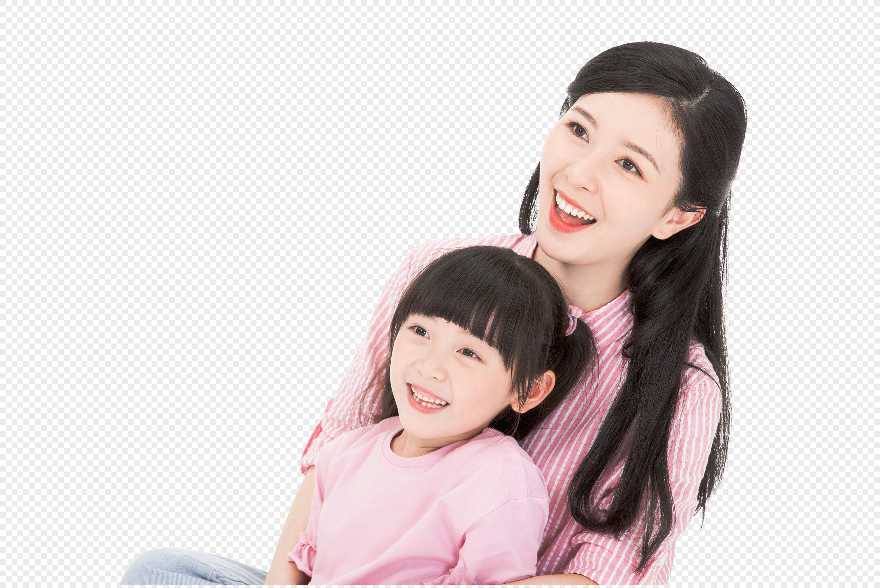 Японское жена и дочь. Asian mother and daughter Group photo hair Care poster White background.