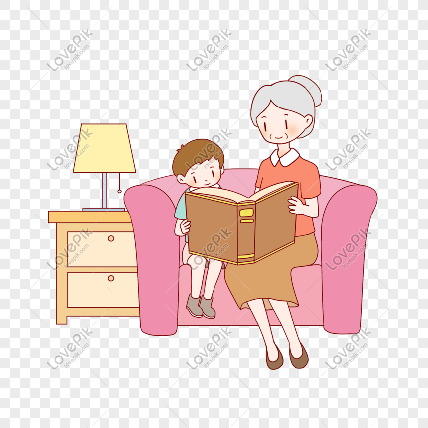 grandparents reading clip art