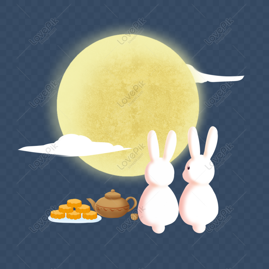 Mid Autumn Festival Couple Moon Rabbits Enjoy The Moon PNG Hd Transparent  Image And Clipart Image For Free Download - Lovepik | 401610434