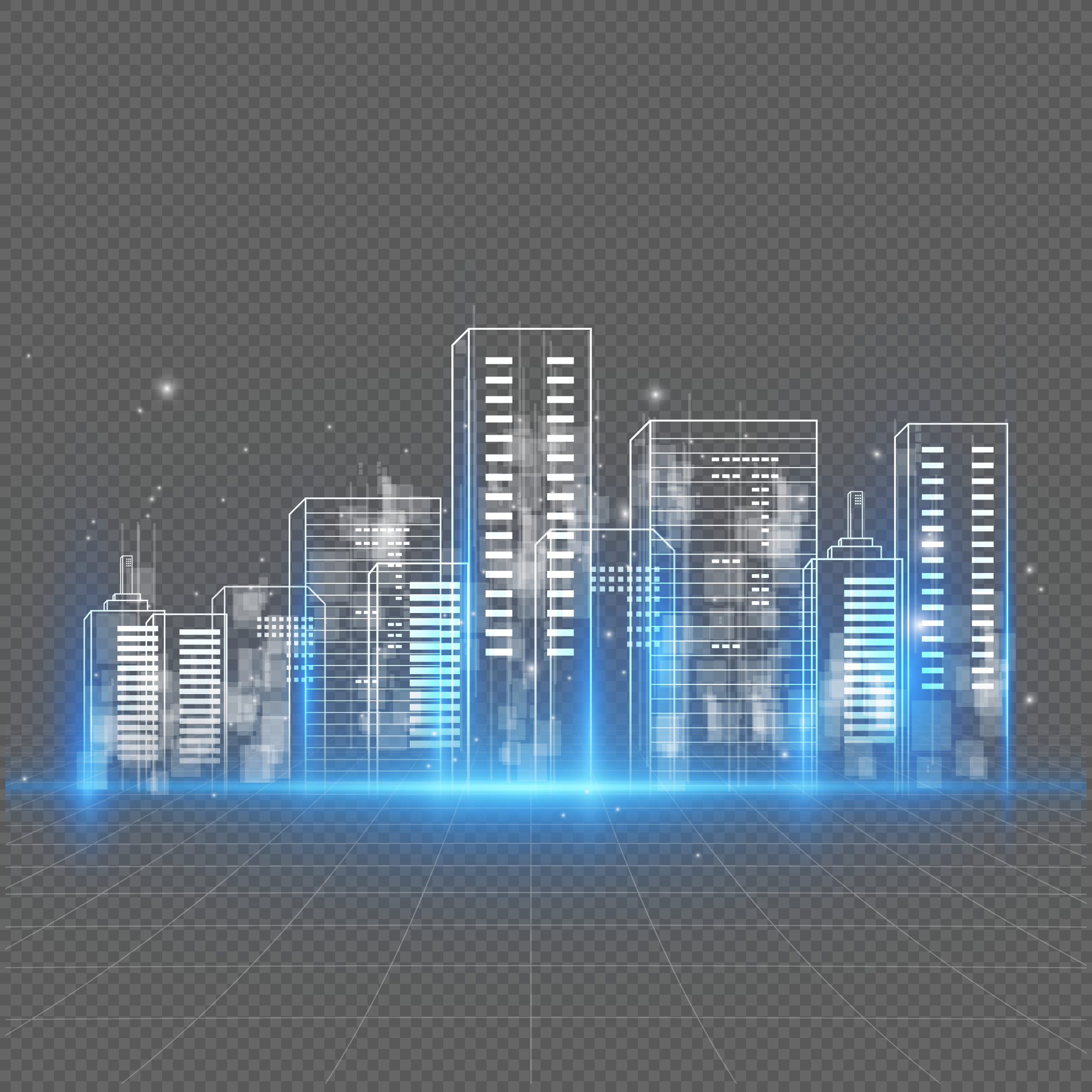 Digital city building, building, particles, polygon png transparent background