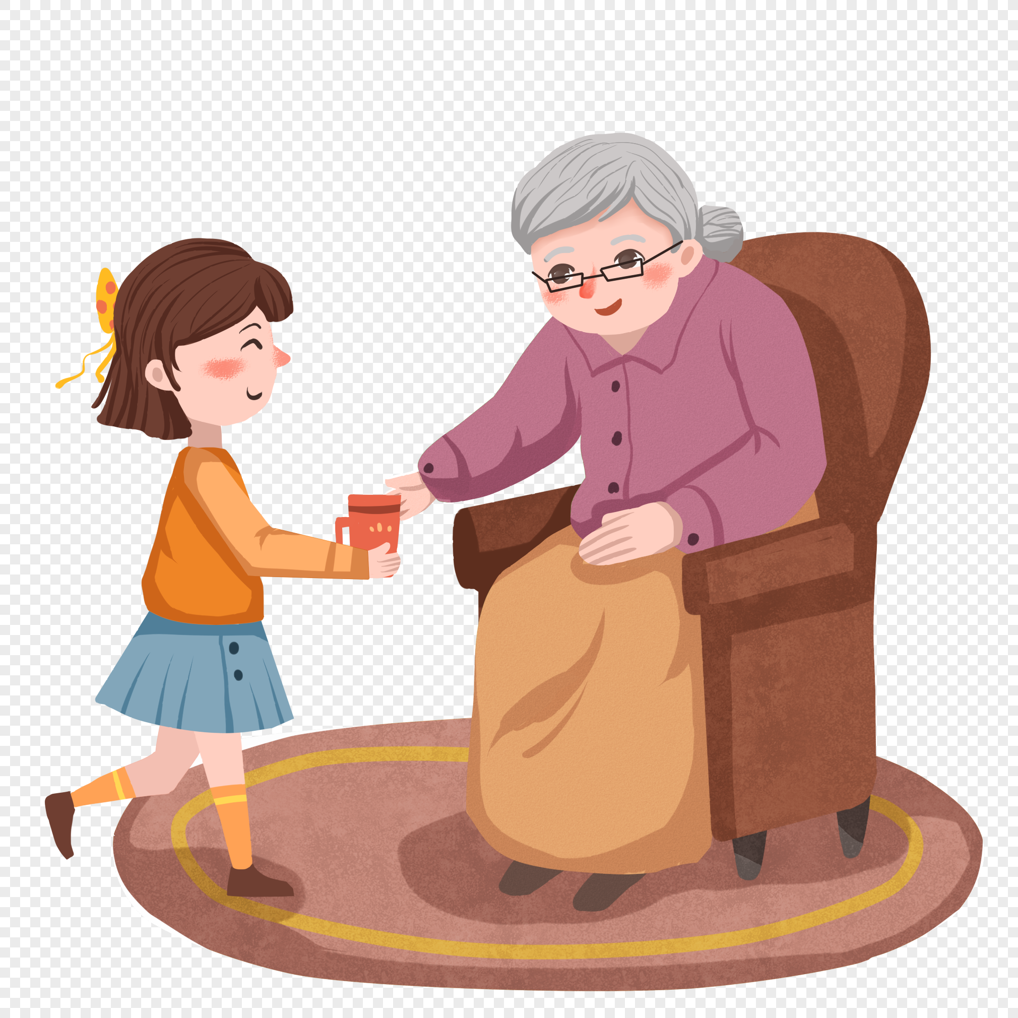 Девочка помогает бабушке