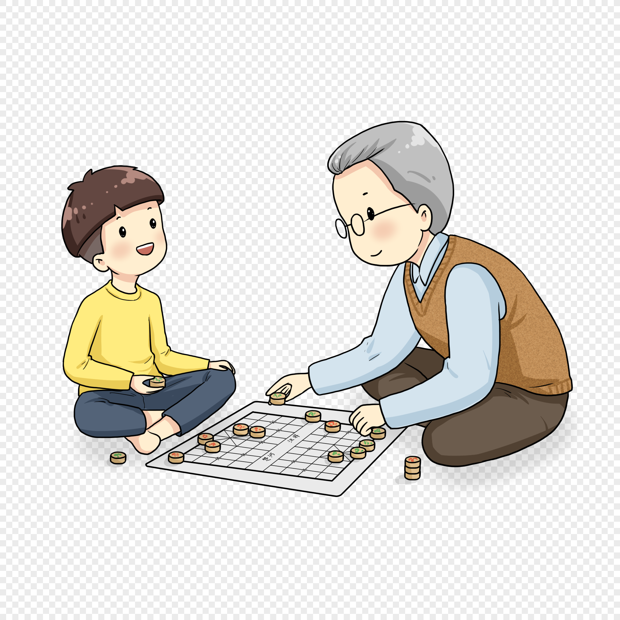 Игра в шашки с дедушкой