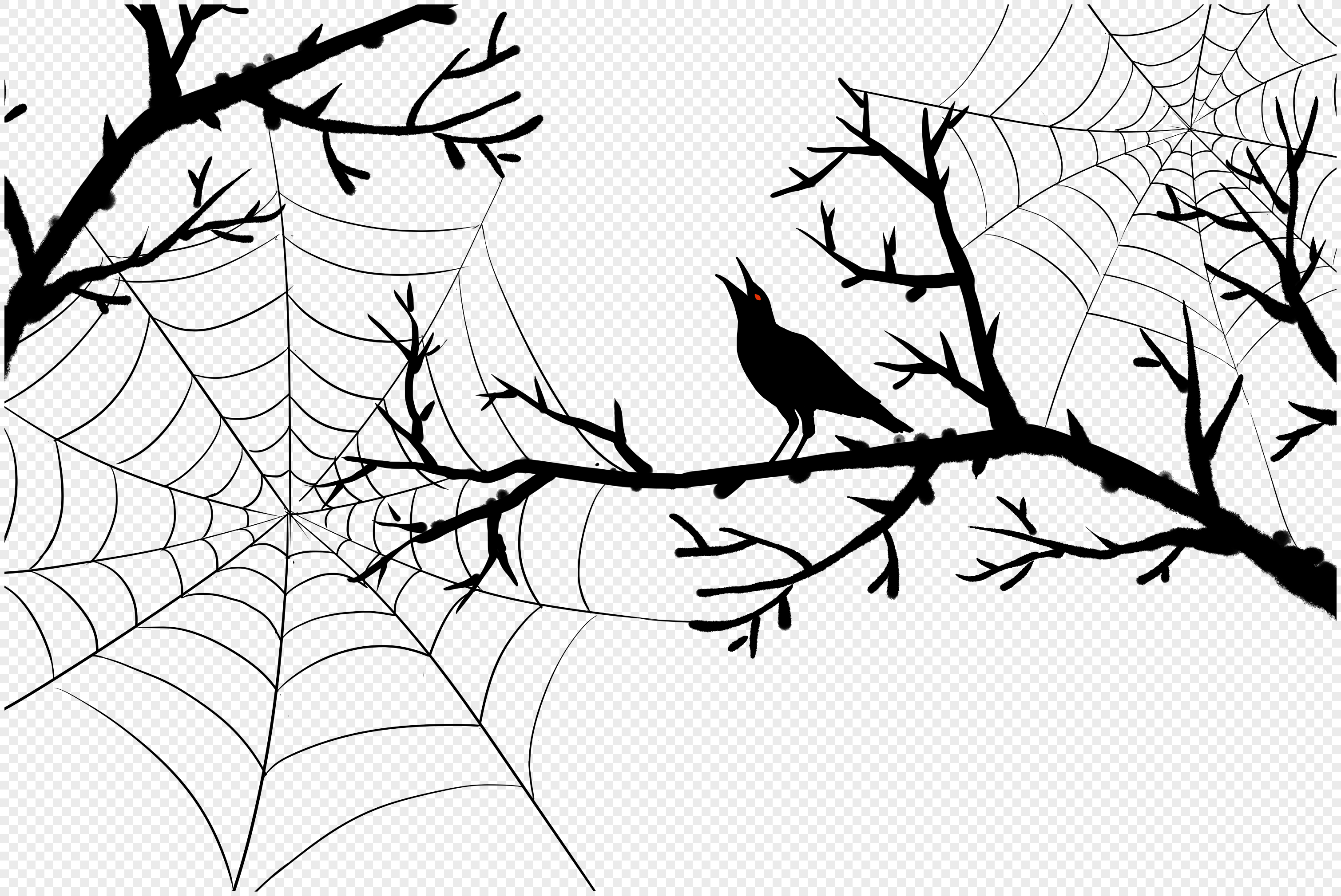 Spider web and crow silhouette on dead tree, tree, horror, dead tree png image free download