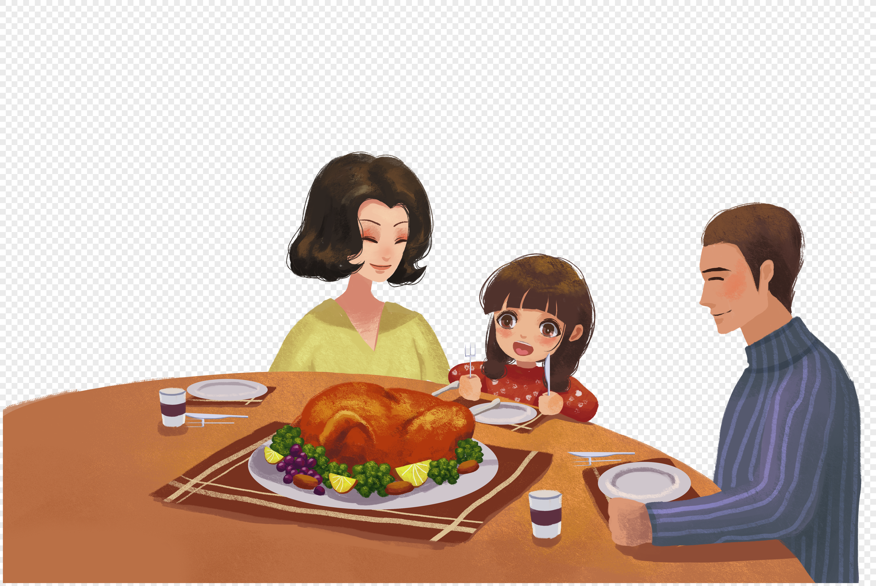 Рисунок семейный ужин на день Благодарения