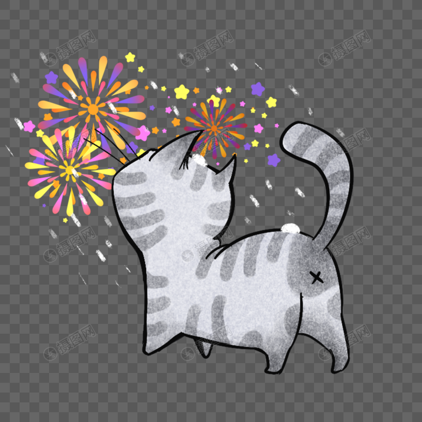 Kucing Tahun Baru Menonton Bunga Api gambar unduh gratis_imej 