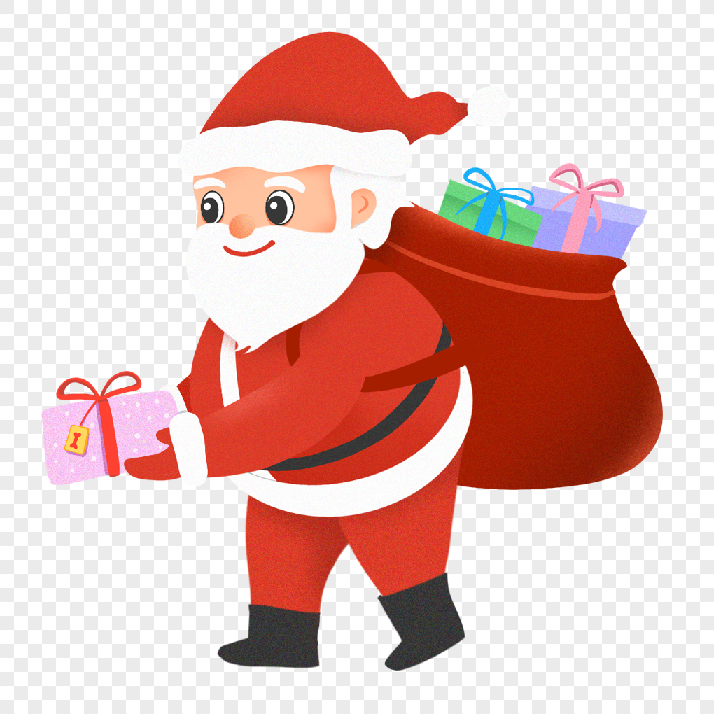 Vector illustration of Santa claus giving gift to little kid. Family  concept - Merry xmas and happy new year greeting card, postcard. Cartoon  character drawing style. Isolated on white background. Stock Vector |
