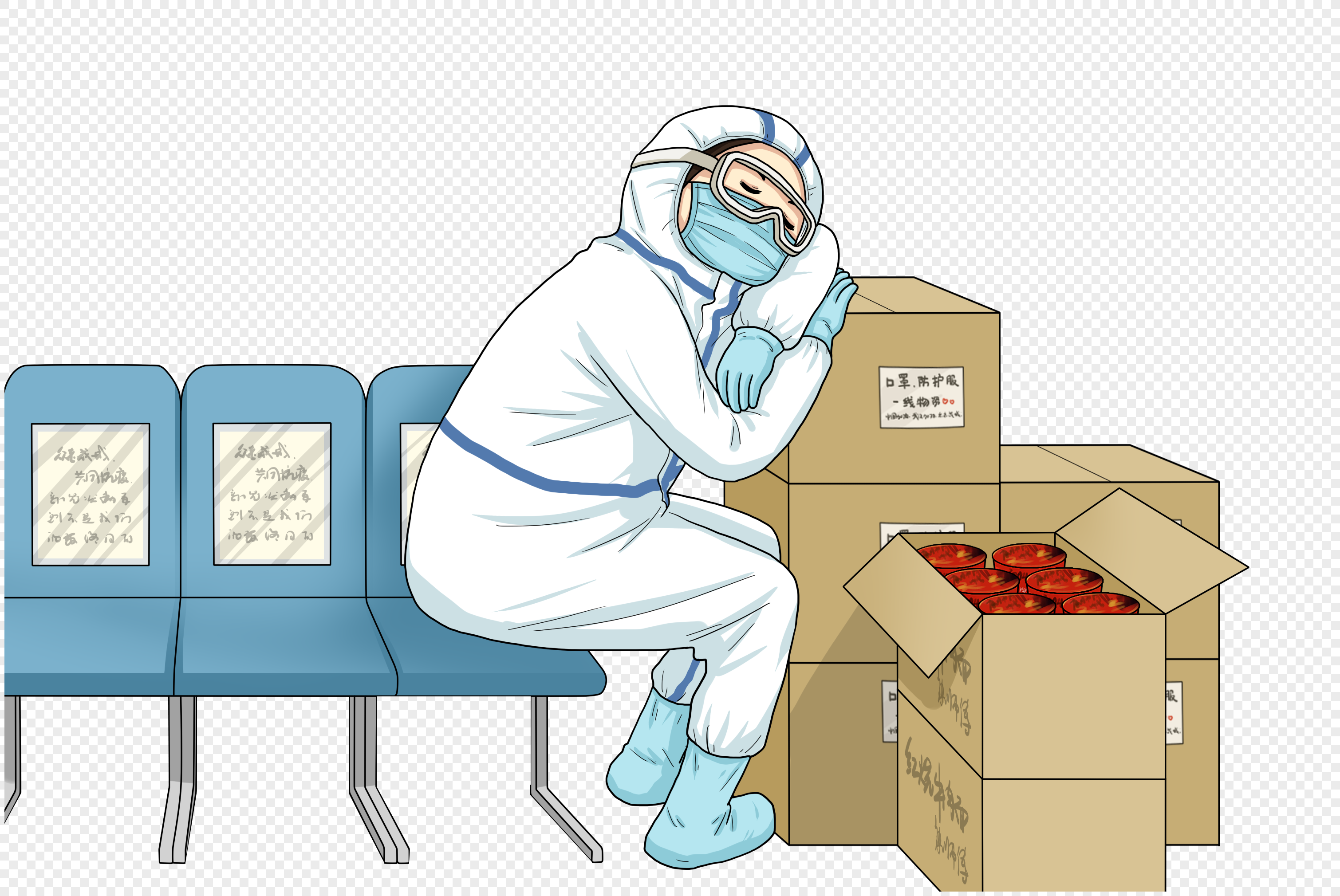 Медик в костюме от коронавируса рисунок