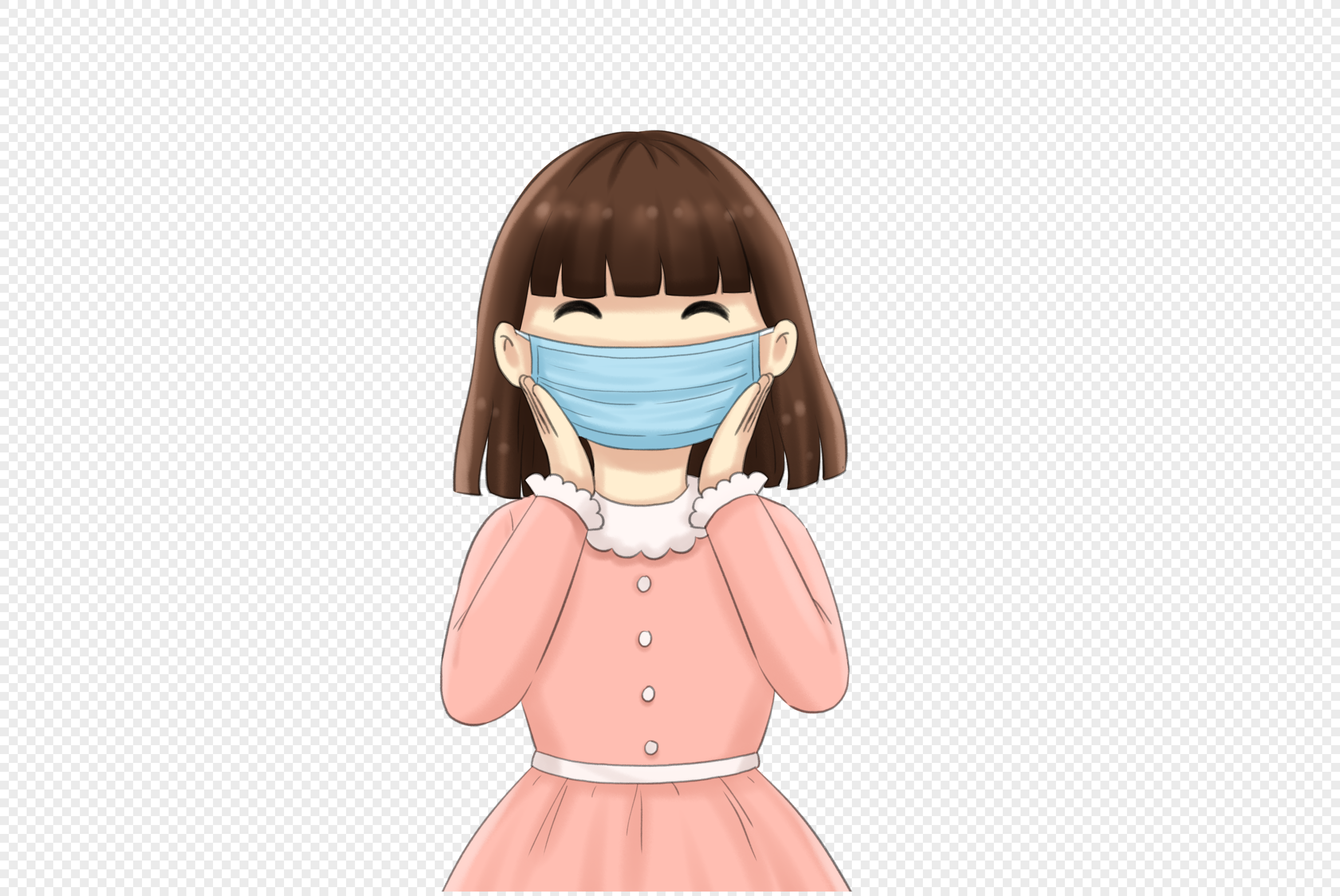 Нарисованная девушка в медицинской маске