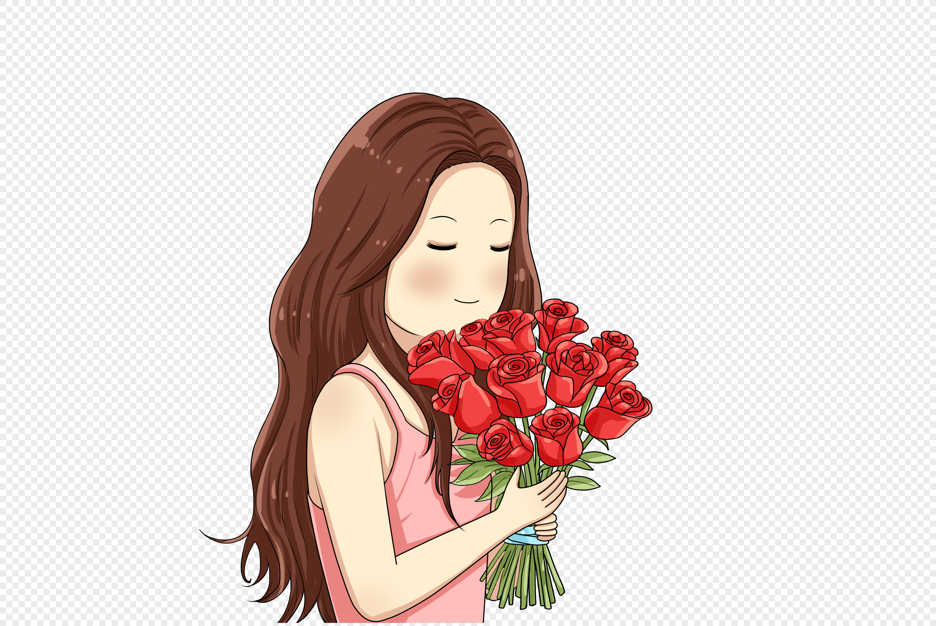 Рисованная девушка с розами