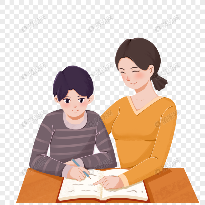 Mom Tutors Children To Write Homework Png Image Psd File Free Download Lovepik